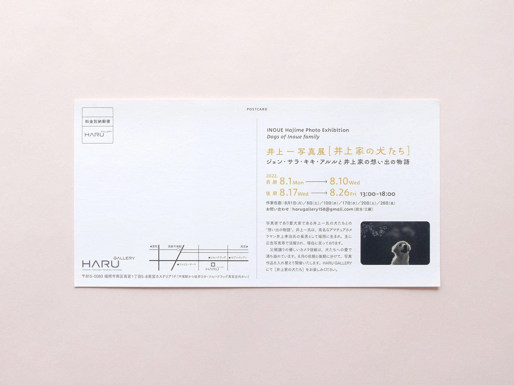 HARU GALLERY 井上一写真展 DM 宛名面デザイン
